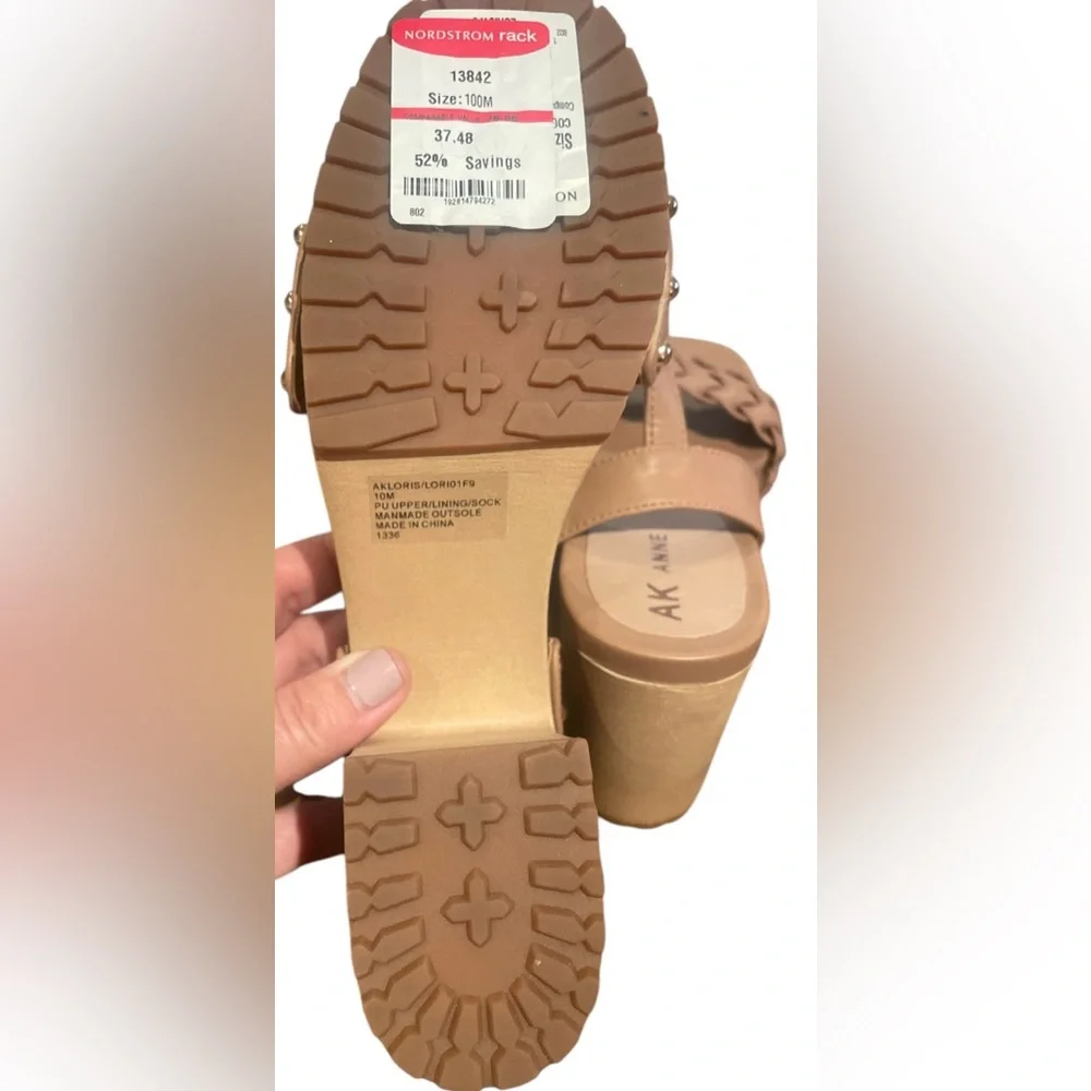 Anne Klein Loris Tan Woven Platform Sandal Ankle Strap Chunk Heel Size 10